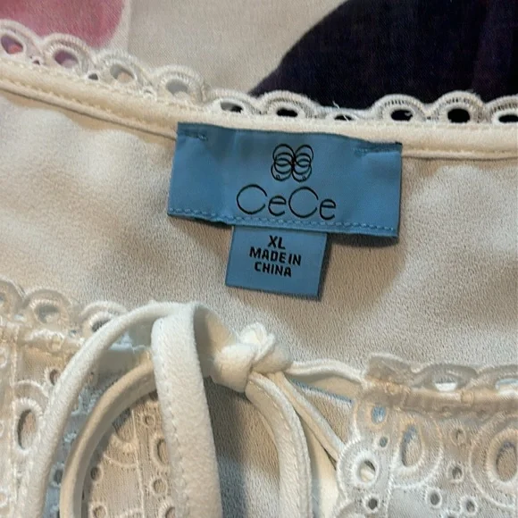 Cece Eyelet Trim Moss Crepe Top - Picture 6 of 8